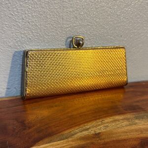 Vintage Mid-Century Gold Hard Case Eyeglass Glasses Case Sleek Minimalist Chic